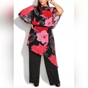 Avenue Studio Red And Black Floral Love Story Jumpsuit Plus Size 22/24 NWT